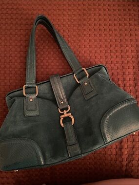 Talbots Dark Teal Suede Shoulder Bag with Silver Hardware